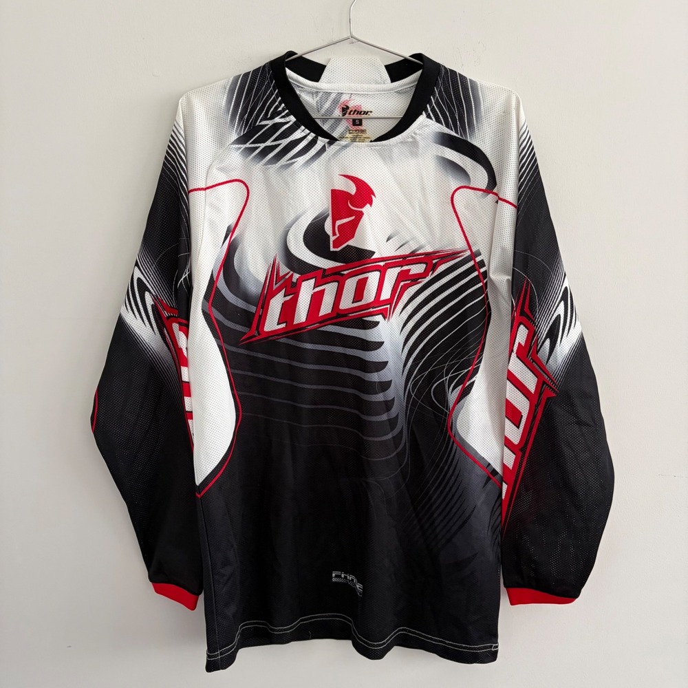 Thor Phase Vented Motocross Jersey Mens Small Black White Red Graphic MX Racing